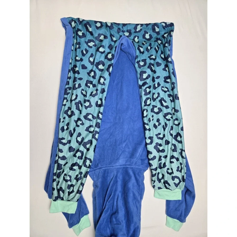 Cat and Jack Pajamas Size Large 10/12 One Piece Spotted Cat Hooded Fleece PJ NEW